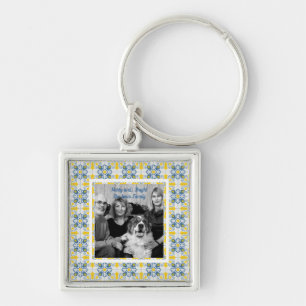 Portugisiskt Tiles Photo ram för familjejul Fyrkantig Silverfärgad Nyckelring