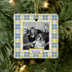 Portugisiskt Tiles Photo ram för familjejul Julgransprydnad Keramik