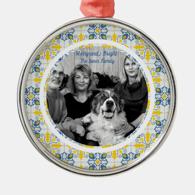 Portugisiskt Tiles Photo ram för familjejul Julgransprydnad Metall (Framsidan)