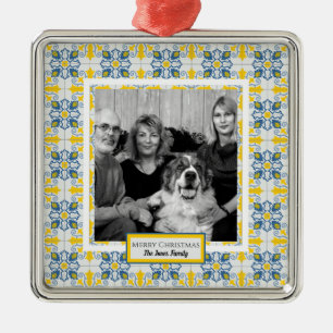 Portugisiskt Tiles Photo ram för familjejul Julgransprydnad Metall