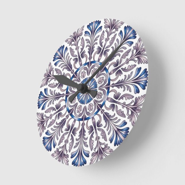 Portuguese Azulejo Blue Floral Pattern Wall Clock  Rund Klocka (Vinkel)