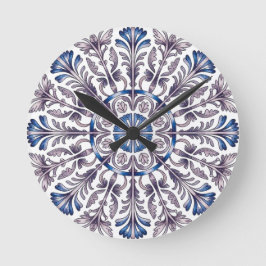 Portuguese Azulejo Blue Floral Pattern Wall Clock  Rund Klocka