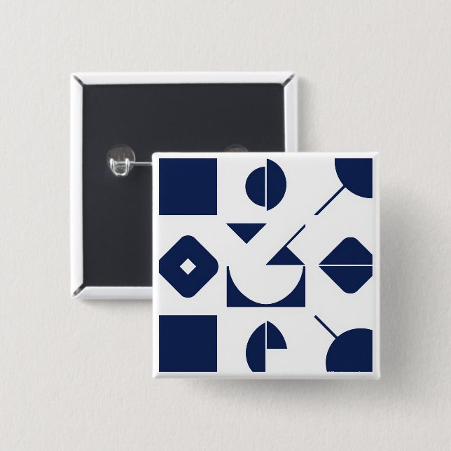 Portuguese Azulejo Geometric Pattern Button – Mode Knapp (Framsida & baksida)