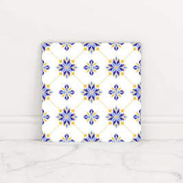 Portuguese Blue and Gold Azulejo Ceramic Kakelplatta