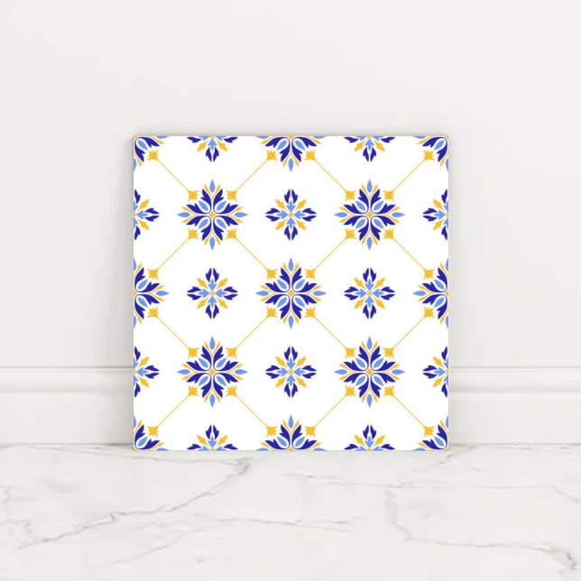 Portuguese Blue and Gold Azulejo Ceramic Kakelplatta (Skapare uppladdad)