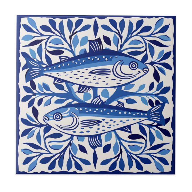 Portuguese Blue and White Sardine Kakelplatta (Framsidan)