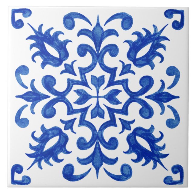Portuguese Blue Tile central round medallion Kakelplatta (Framsidan)
