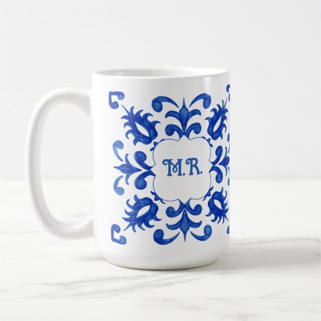 Portuguese Blue Tile Monogram  Kaffemugg (Vänster)