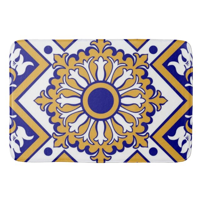 Portuguese Blue Yellow Mediterranean Floral  Badrumsmatta (Framsidan)