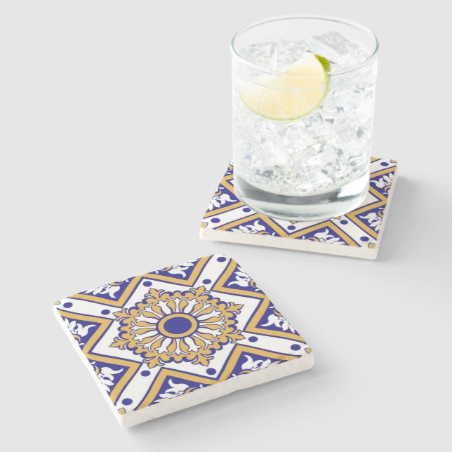 Portuguese Blue Yellow Mediterranean Floral  Stenunderlägg (Sidan)