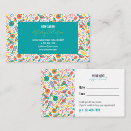 Portuguese Folk Teal & Coral Appointment Reminder Visitkort