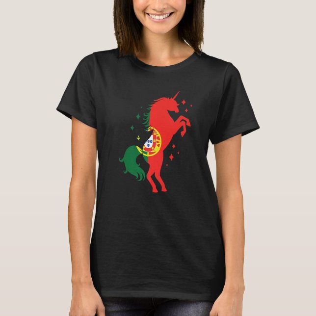 Portuguese Roots Unicorn Portugal Flag T Shirt (Framsida)