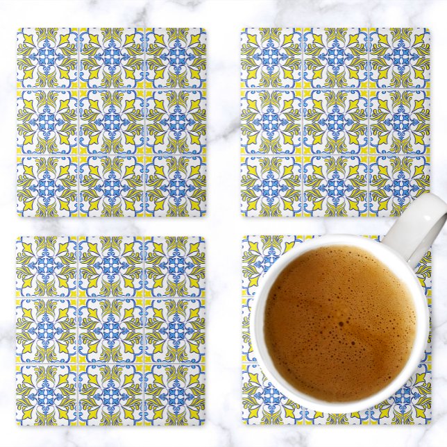 Portuguese Tile Pattern Yellow White Blue Stenunderlägg (Skapare uppladdad)