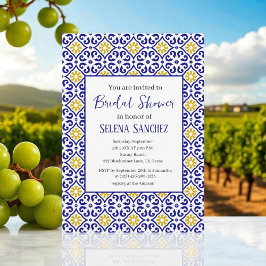 Portuguese tiles Floral Watercolor Bridal Shower  Inbjudningar