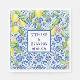 Portuguese Tiles Lemons Mediterranean Wedding Pappersservett