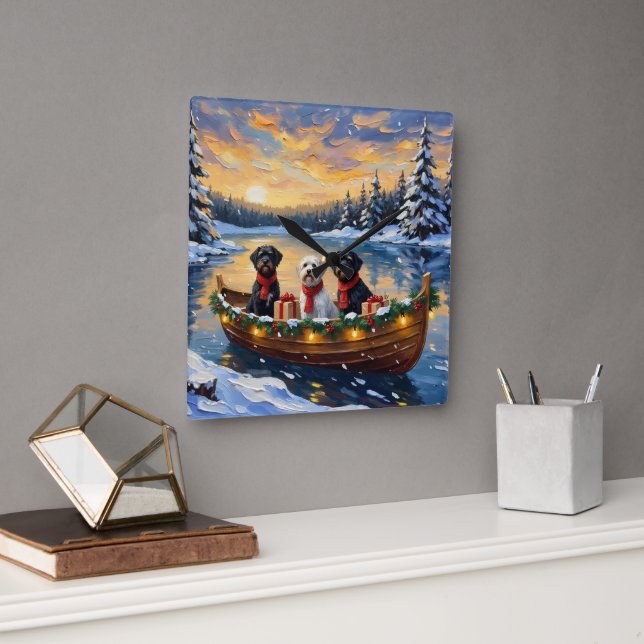 Portuguese Water Dog Christmas Boat Holiday Fyrkantig Klocka (Kontor)