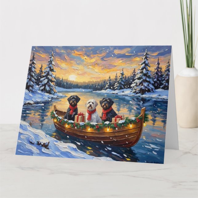 Portuguese Water Dog Christmas Boat Holiday Kort (Framsida)