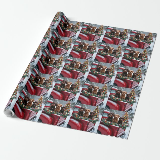 Portuguese Water Dog Christmas Red Truck Holiday Presentpapper (Utrullad)