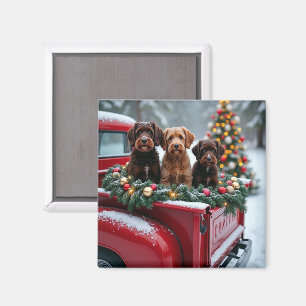 Portuguese Water Dog Jul Röd Lastbil Holiday Magnet