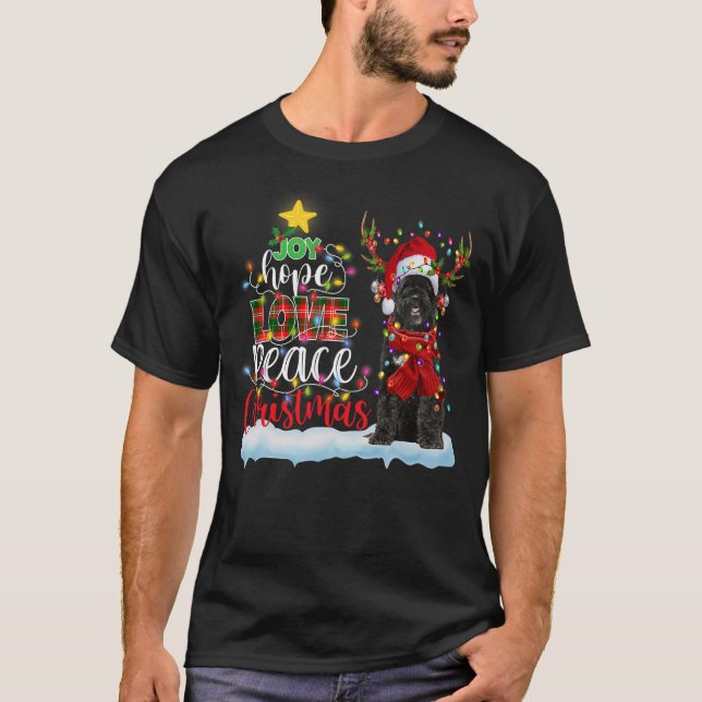 Portuguese Water Dog Santa Hat Christmas Light T Shirt (Framsida)