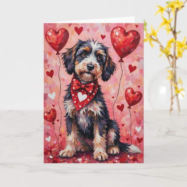 Portuguese Water Dog Valentine’s Day with Hearts Kort (Gul blomma)