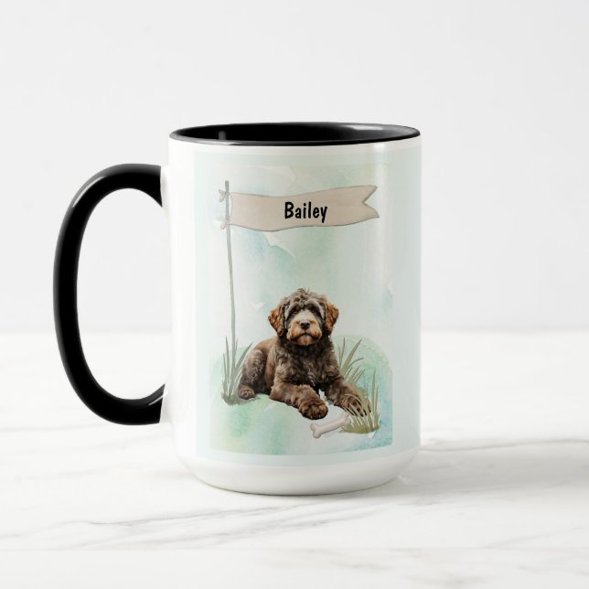 Portuguese Water Dog Watercolor Personalized Dog Mugg (Vänster)