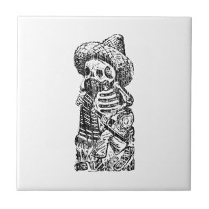 Posada Calavera med mustasch och Tequila Kakelplatta