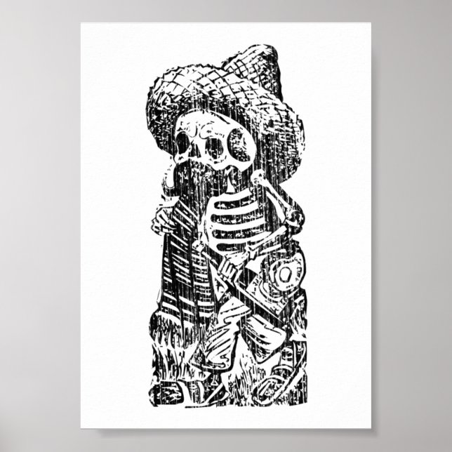 Posada Calavera med mustasch och tequila Poster (Framsidan)