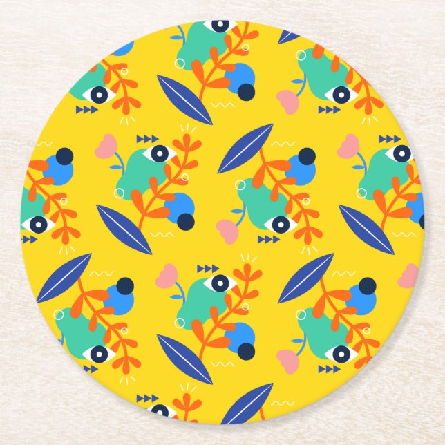 Posavasos estampado alegre underlägg papper rund (Framsidan)