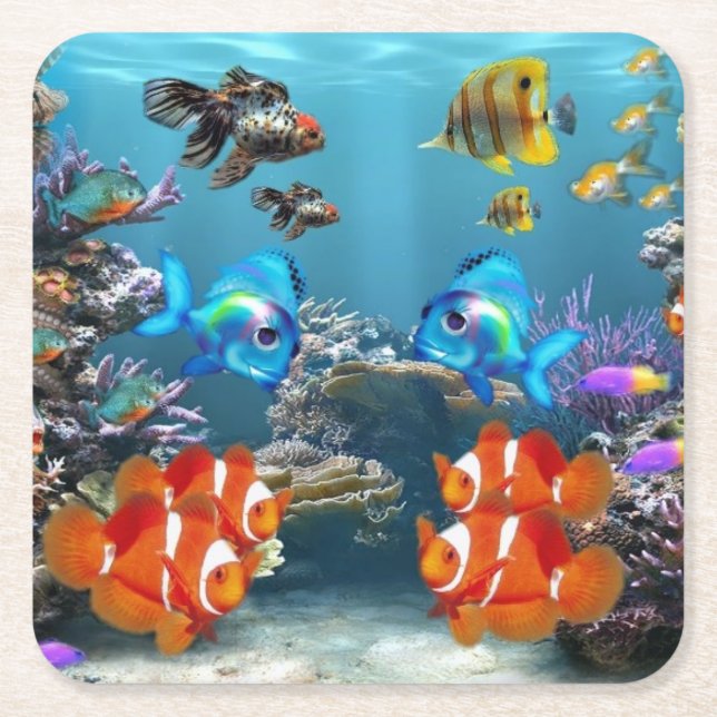 posavasos peces de acuario underlägg papper kvadrat (Framsidan)