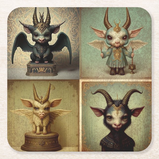 Posavasos personalizados originales Baphomet.  Underlägg Papper Kvadrat (Framsidan)