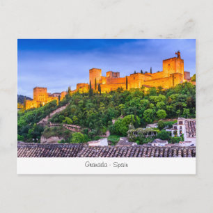 Poscard med Alhambra, Granada i Spanien. Vykort
