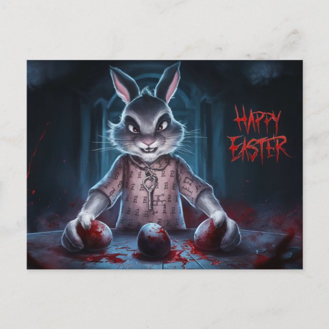 Poscards Happy Easter Lapin Oeuf Horror 05 Vykort (Framsida)