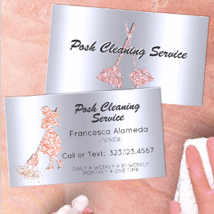 Posch Städning Service Metallic Silver Rosa Glitt Visitkort