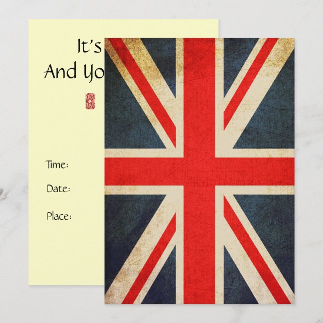 Posch Union Jack Anpassningsbar Call (Lodrät) Inbjudningar (Fram/baksida)