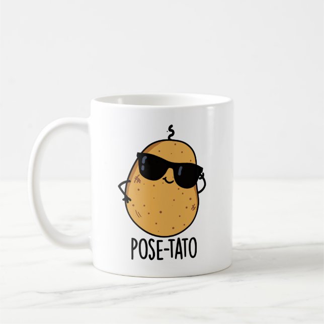 Pose-tato Funny Potato Pun Kaffemugg (Vänster)