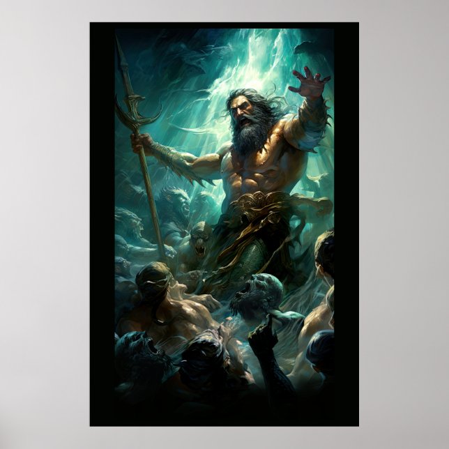 Poseidon Battling Zombie Mermen Poster (Framsidan)