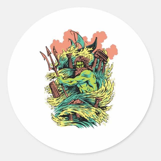 Poseidon God Mythology Greece Runt Klistermärke (Framsida)