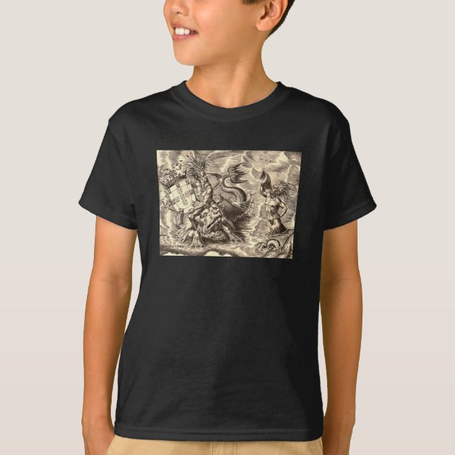 Poseidon i världskartan över havet t-shirt (Framsida)