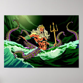 Poseidon kommer ut ur havsutskriften Färg Poster