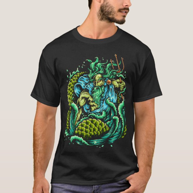 Poseidon - Kung i havets grekiska mytologkust T Shirt (Framsida)