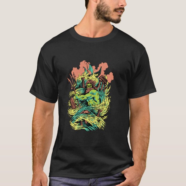Poseidon Mighty God vid Seas MythoComi T Shirt (Framsida)