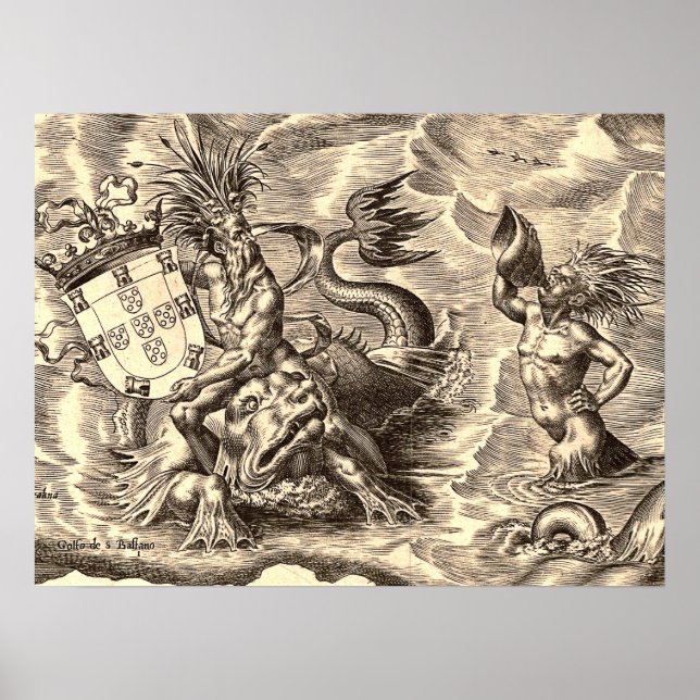 Poseidon och Dolphin World Map Poster (Framsidan)