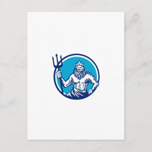 Poseidon Trident Circle Woodcut Vykort