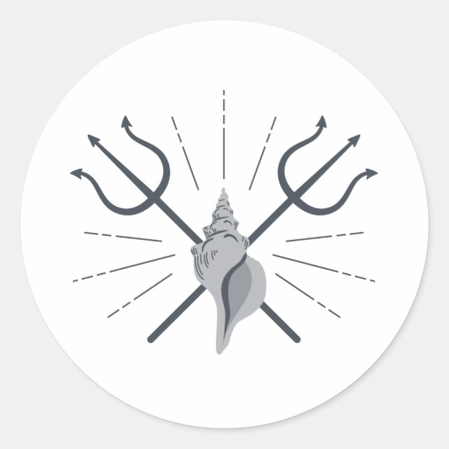 Poseidon Trident Runt Klistermärke (Framsida)