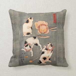 Poserar den japanska katten för vintage kudde