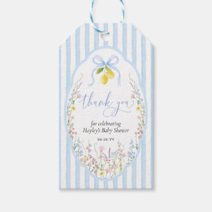 Posey Wildflower Blå Bow Baby Shower Presentetikett