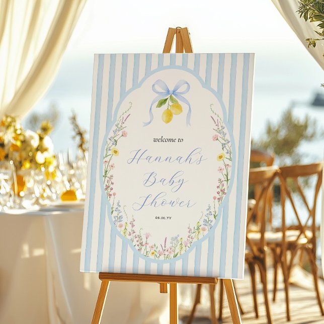 Posey Wildflower Blå Bow Baby Shower Välkommen Poster (Skapare uppladdad)