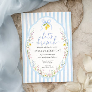 Posey Wildflower Blå Bow Födelsedagsbrunch Inbjudningar