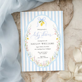 Posey Wildflower Blue Bow Baby Shower Invitation Inbjudningar
